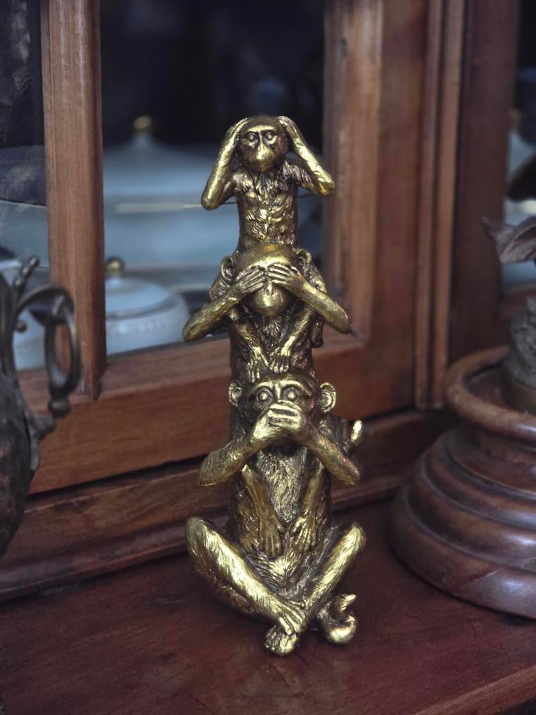 Aapjes , horen zien en zwijgen. Goudkleurig., Verzamelen, Ophalen of Verzenden, Dier