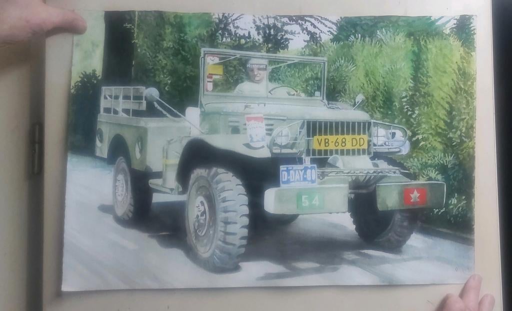 acryl   jeep dodge wc 52, Ophalen, Overige soorten, Amerika, Foto of Poster