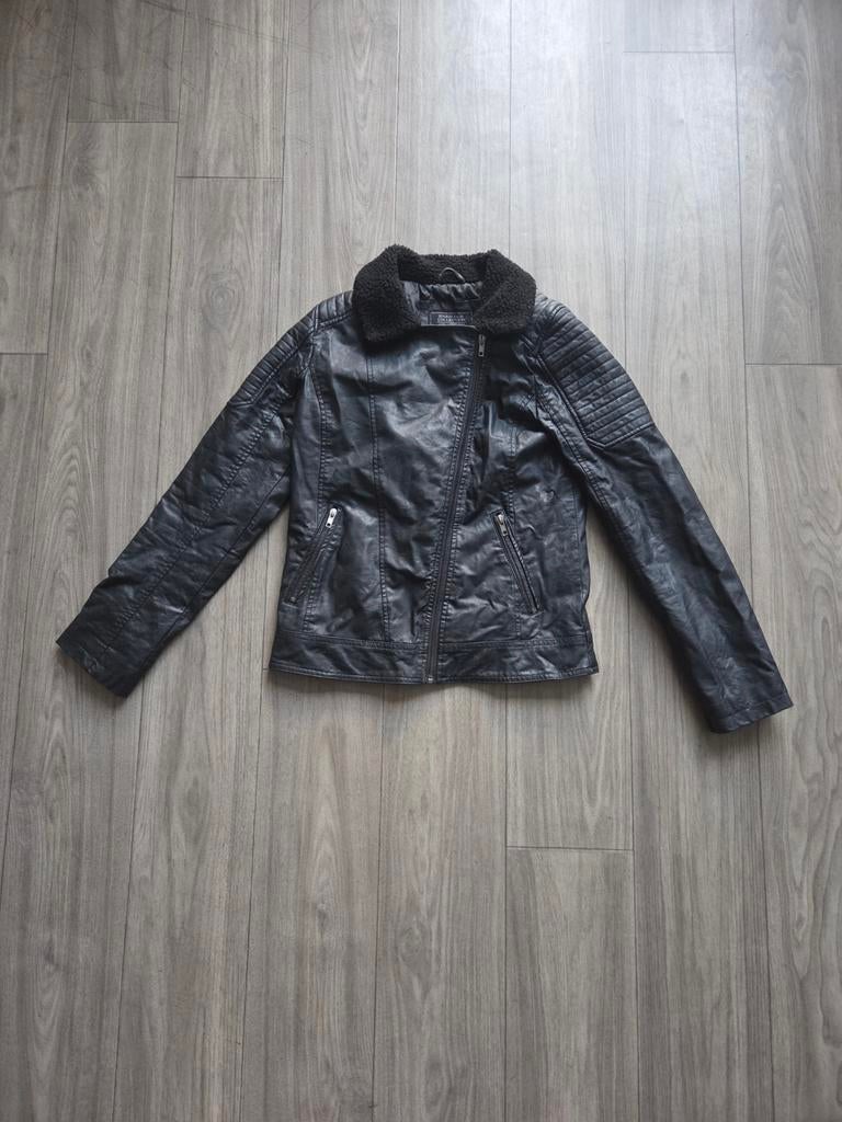 Zwarte leren jas van de C&A in maat 164, Gebruikt, C&A, Meisje, Ophalen of Verzenden
