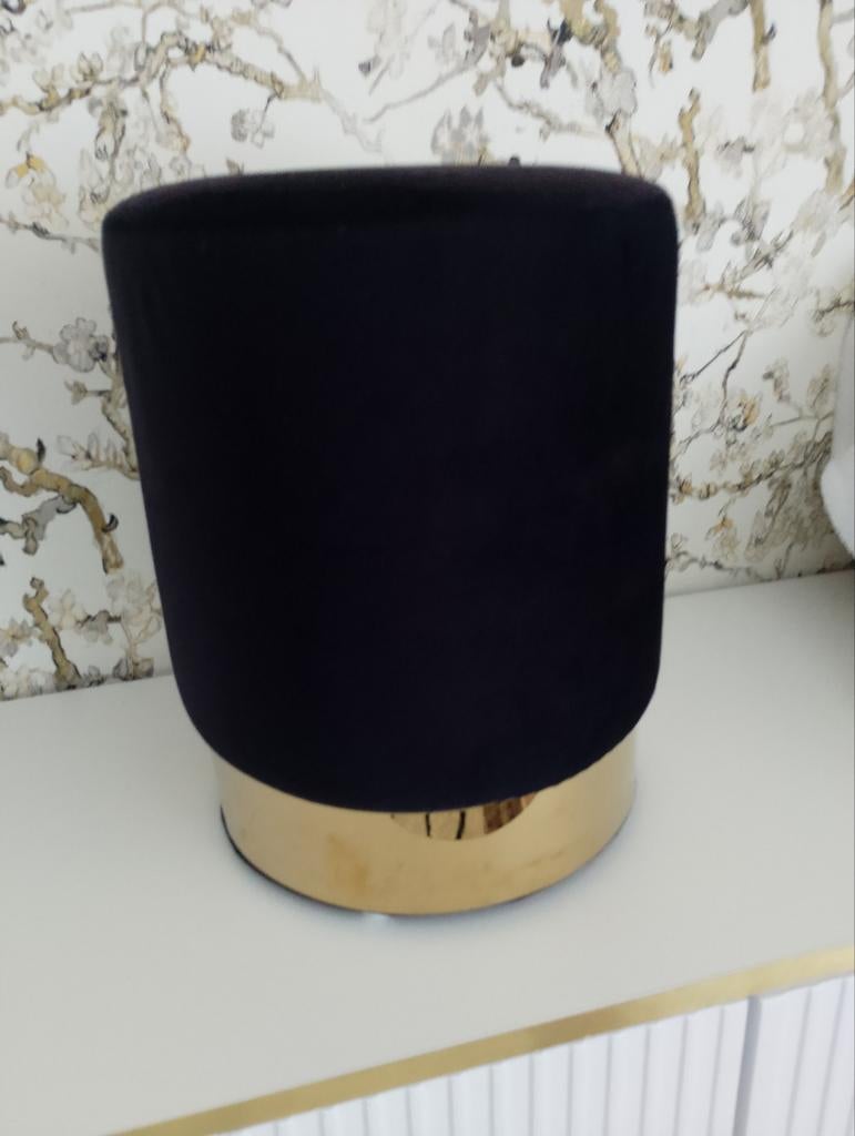 Poef velours Zwart / goud, Huis en Inrichting, Ophalen, Minder dan 50 cm, Rond, Nieuw