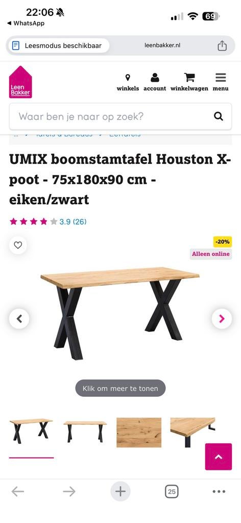 Boomstamtafel/eettafel/houten tafel Leenbakker, 150 tot 200 cm, Eikenhout, Ophalen of Verzenden, Zo goed als nieuw