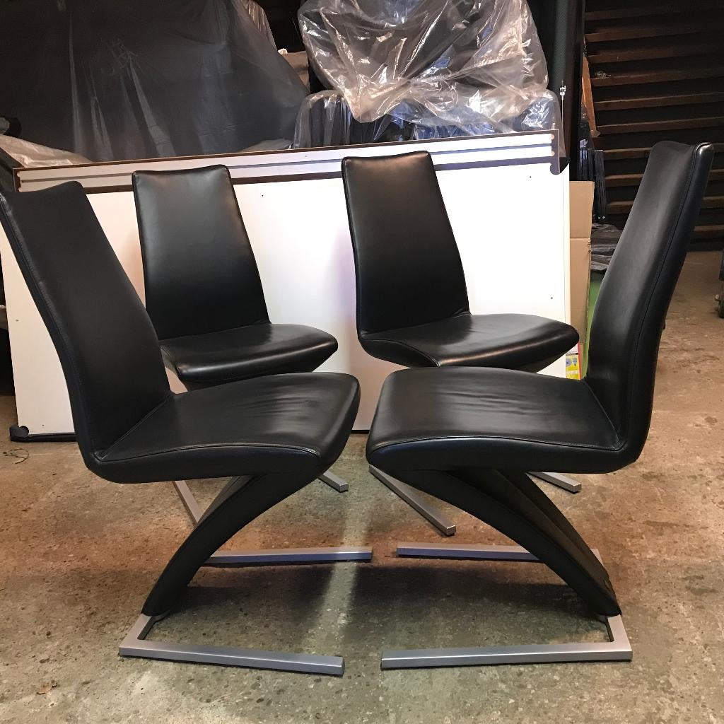 4 Rolf Benz 7800 design stoel modern leer zwart, Huis en Inrichting, Ophalen, Gebruikt, Zwart, Leer