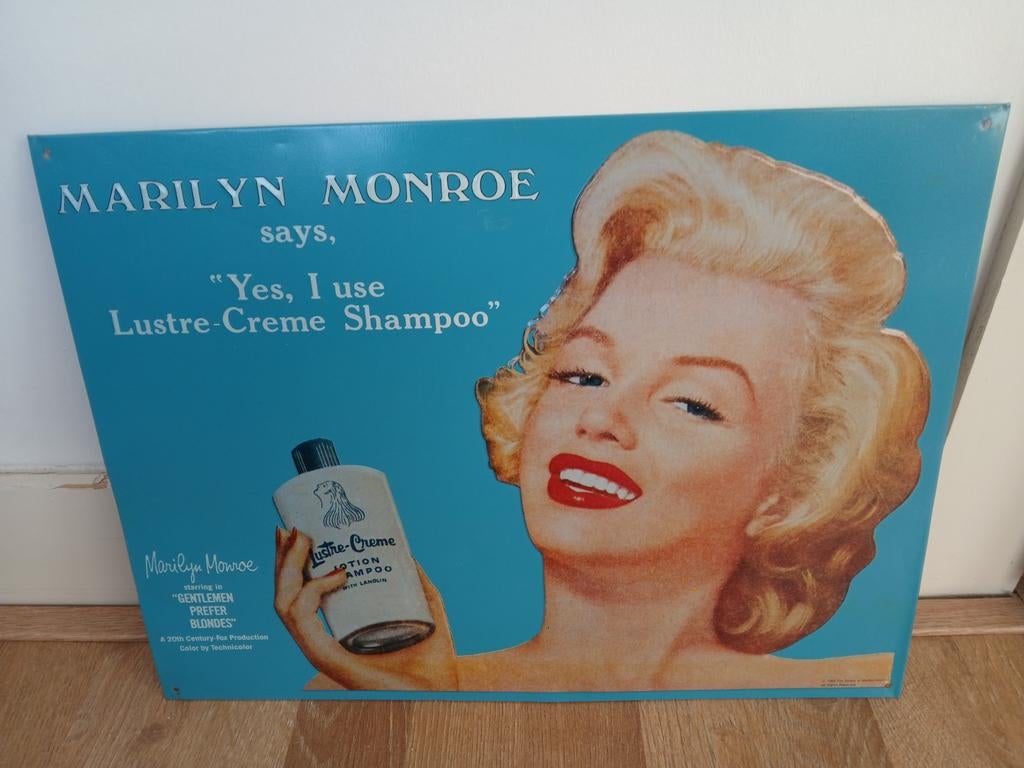 Marilyn Monroe Lustre-Creme Shampoo metalen Reclamebord, Verzamelen, Ophalen of Verzenden