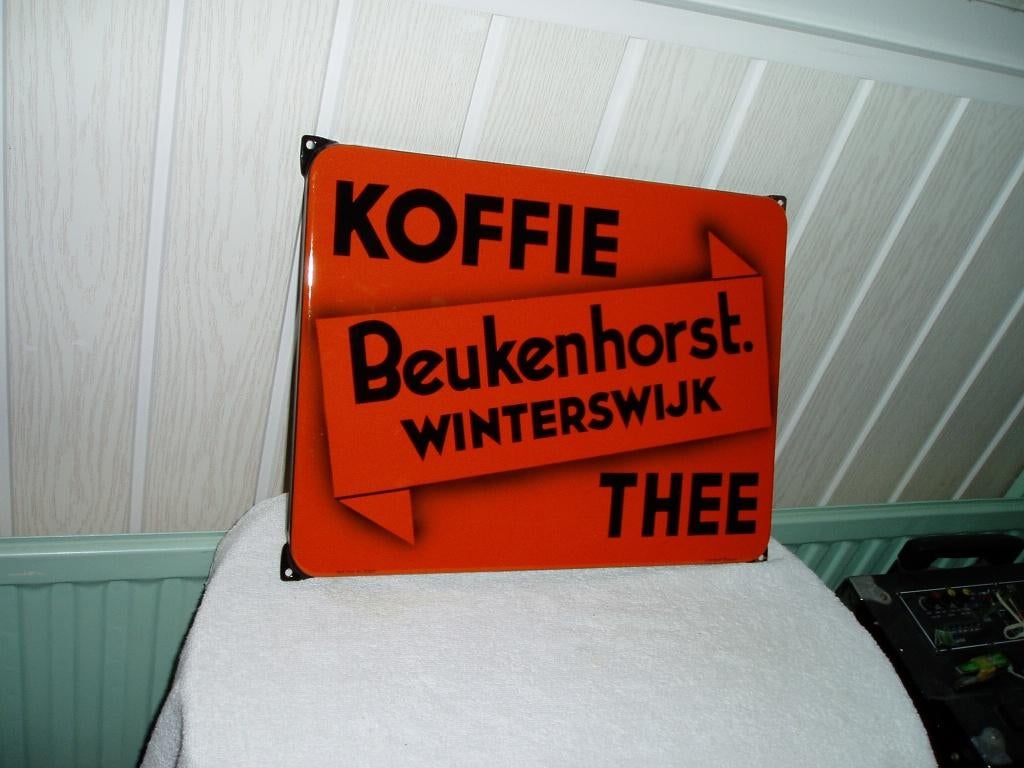Koffie Beukenhorst Winterswijk  Thee Emaille, Ophalen, Gebruikt, Reclamebord