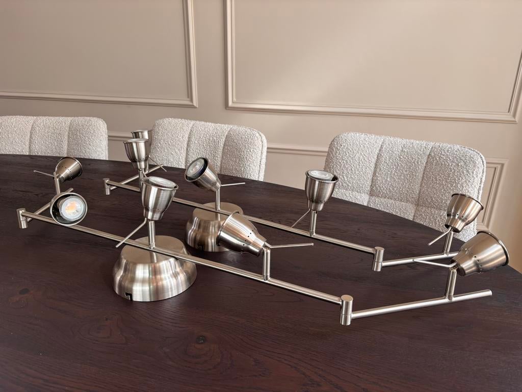 2x IKEA Barometer plafondrail met 5 spots, chroom, Ophalen, Halogeen, Metaal of Aluminium, Zo goed als nieuw