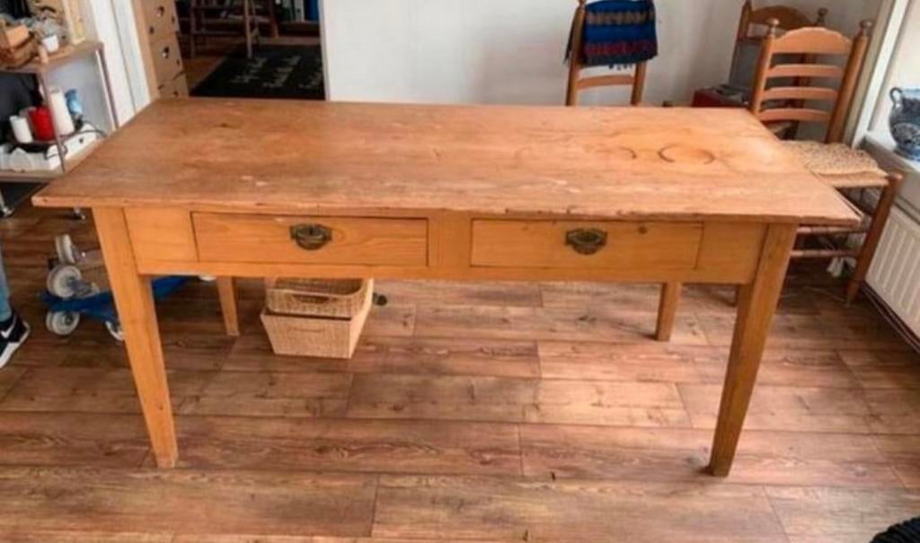 Antieke grenen tafel te gebruiken als bureau of bureautafel., Ophalen of Verzenden