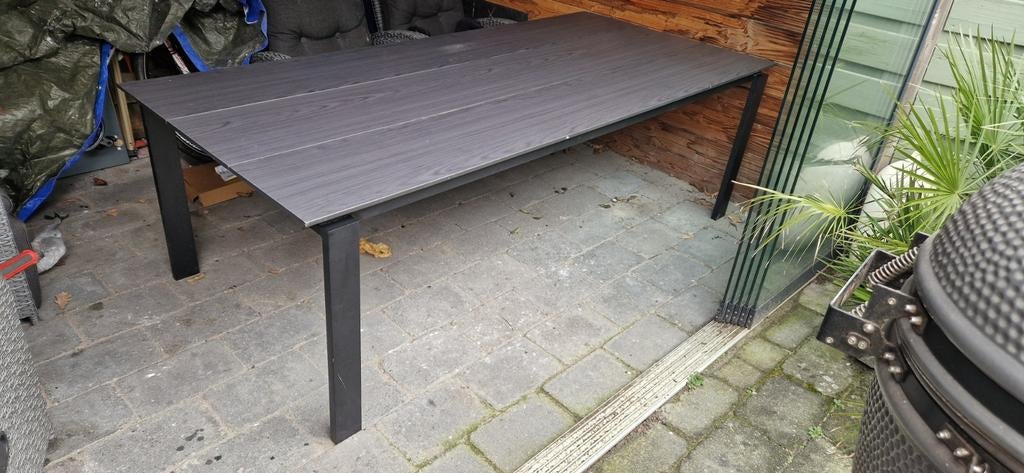 Tuintafel aluminium en houtlook composiet buiten tafel, Ophalen, Gebruikt, Rechthoekig, Aluminium