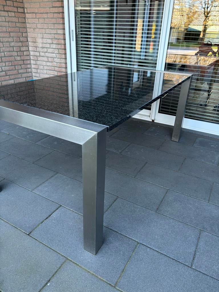 Tafel met RVS onderstel en granieten blad, Ophalen, Rechthoekig, Rvs