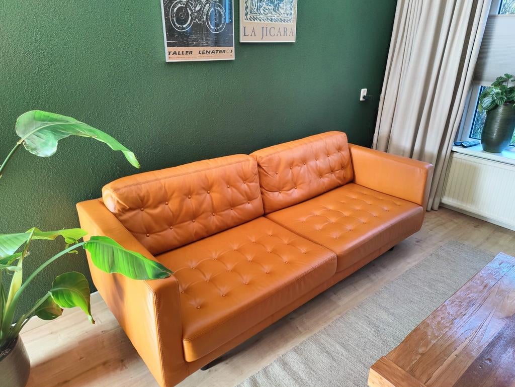 Cognac leren bank – tijdloos & solide, Huis en Inrichting, Banken | Bankstellen, Ophalen, Driepersoons, 200 tot 250 cm, Leer