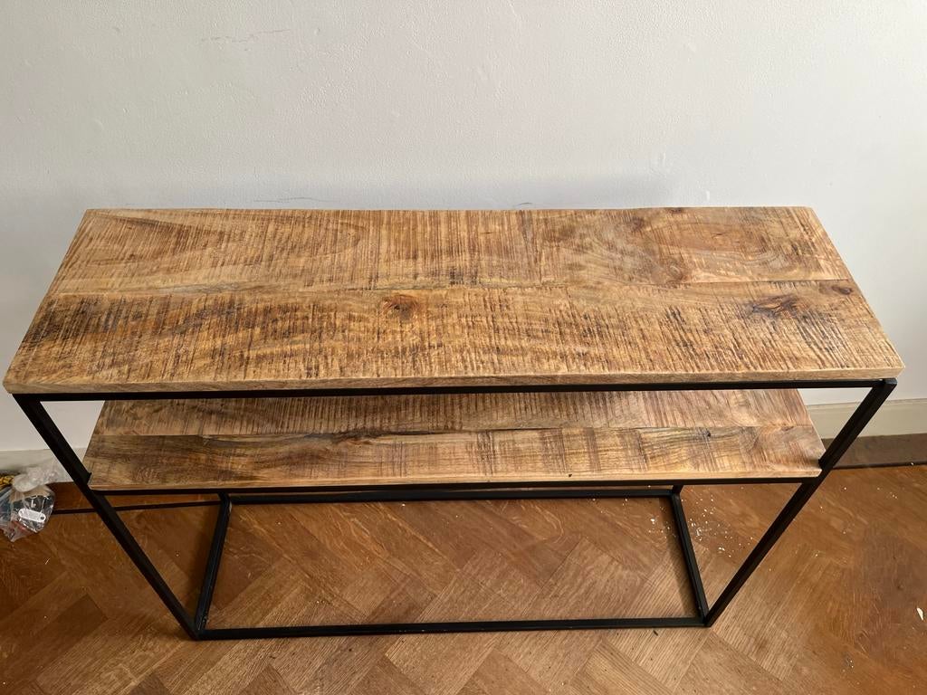 Sidetable van hout en metaal, Huis en Inrichting, Tafels | Sidetables, Ophalen, Gebruikt, 50 tot 100 cm, Overige houtsoorten