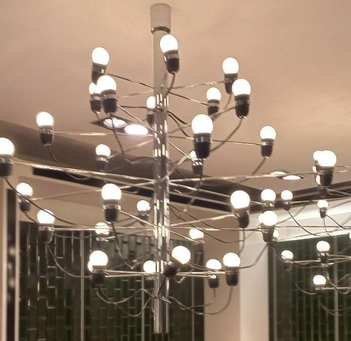 Flos Sarfatti Kroonluchter Chroom 30 Lampen, Ophalen, Gebruikt, Metaal