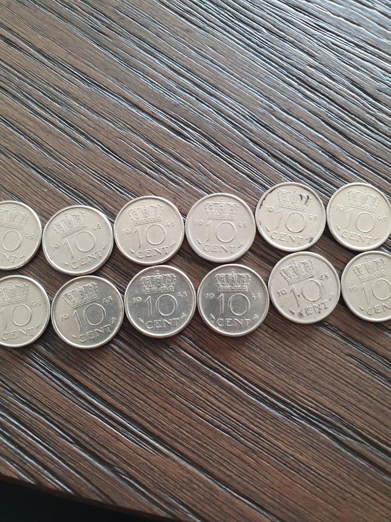 12 Nikkelen Dubbeltjes 1948 - Koningin Wilhelmina, Ophalen of Verzenden, Koningin Wilhelmina, 10 cent, Setje