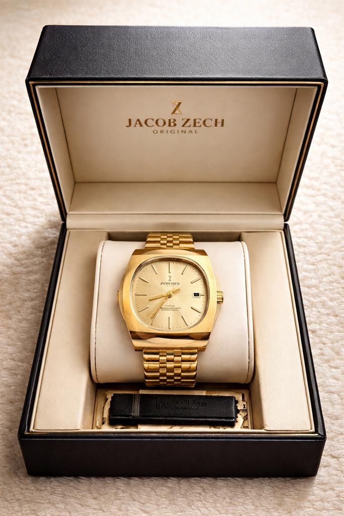 Stijlvol Jacob Zech dames horloge goudkleurig met datum, Overige merken, Gebruikt, Polshorloge, Ophalen of Verzenden