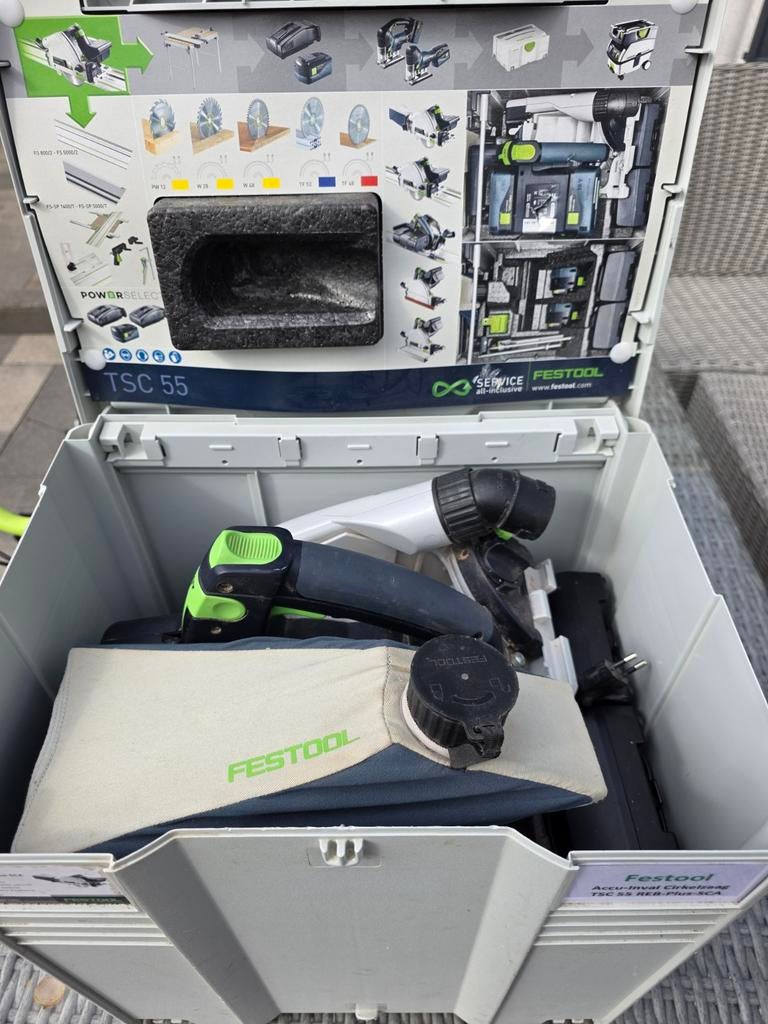 Festool Accu-Inval Cirkelzaag TSC 55 REB-Plus-SCA, Ophalen, Invalzaag, 70 mm of meer, Zo goed als nieuw