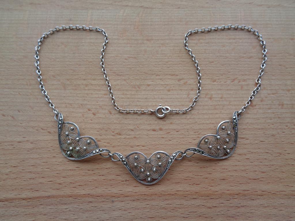 zilveren filigrain ketting met makasiet [518], Met hanger, Verzenden, Zo goed als nieuw, Zilver