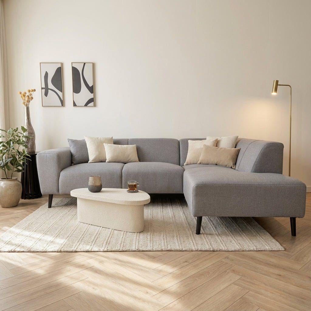 Hoekbank met compacte lounge grijsblauw gerecyclede stof, Ophalen, Dimehouse, 250 tot 300 cm, 125 tot 150 cm