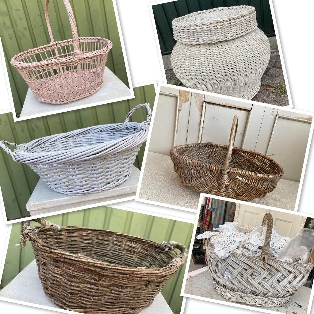 Vintage / rieten - rotan mand - manden en mandjes, Ophalen of Verzenden