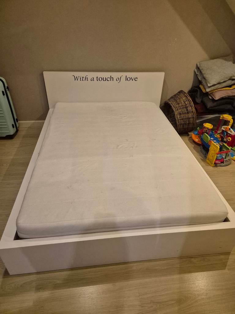 2 persoons bed, Ophalen, Wit, Tweepersoons, 140 cm