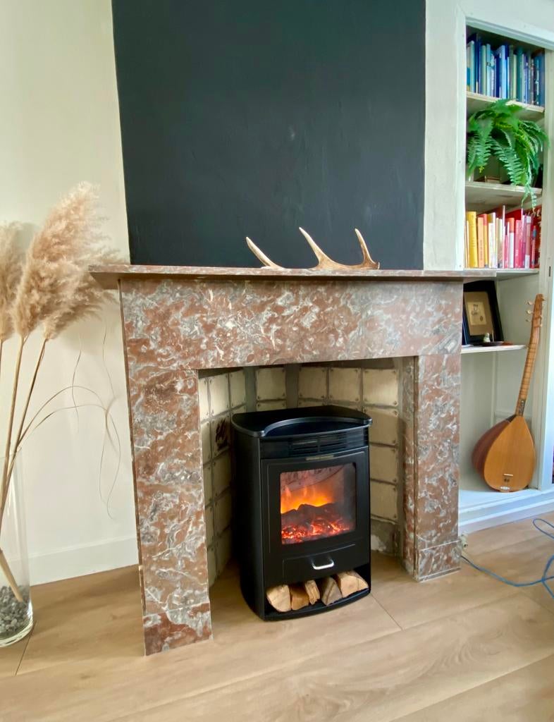 Sfeerhaard met verwarming, Huis en Inrichting, Haarden, Ophalen of Verzenden, Zo goed als nieuw, Vrijstaande haard, Elektrische haard