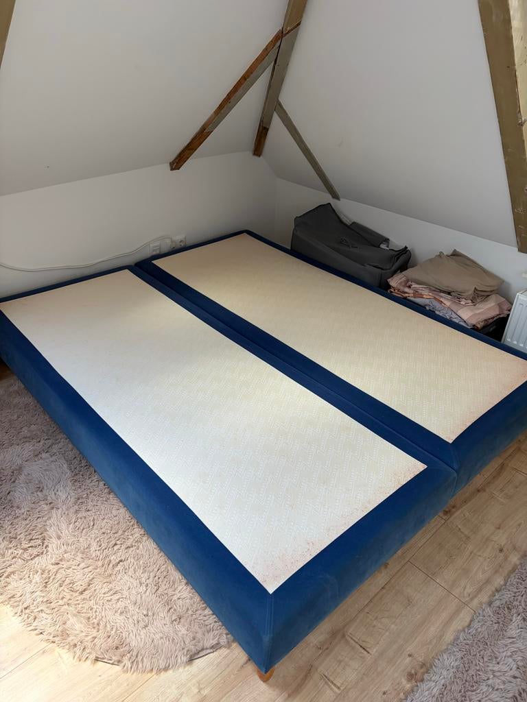 Boxspring bed 180x200, Ophalen, Gebruikt, Blauw, Tweepersoons