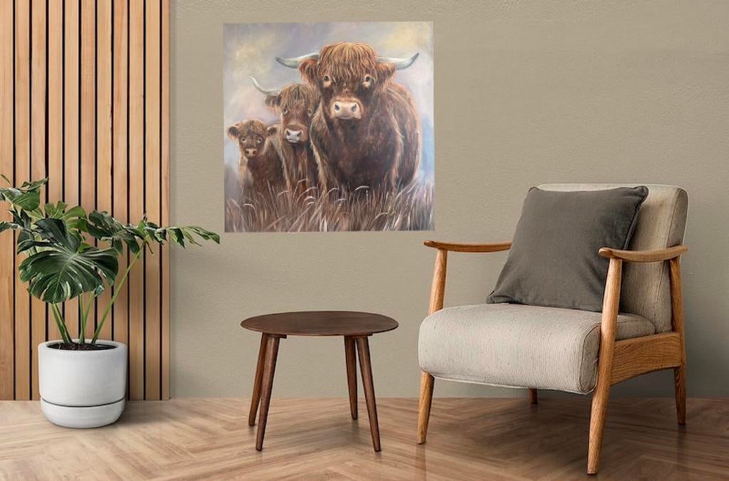 Schilderij schotse hooglanders origineel eigen werk, Nieuw, Ophalen of Verzenden, Schilderij, 50 tot 75 cm