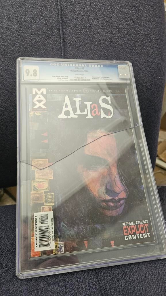 Alias #1 CGC 9.8 Graded Comic - Hardcase beschadigd, Boeken, Strips | Comics, Zo goed als nieuw, Eén comic, Amerika, Ophalen of Verzenden