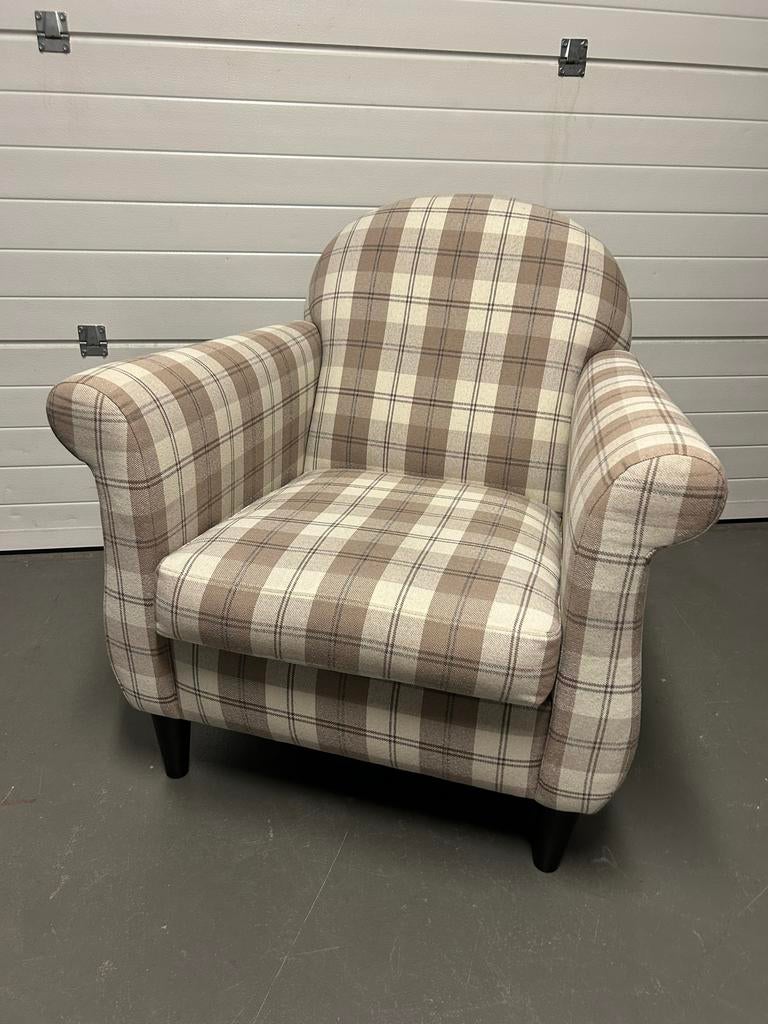 Geruite fauteuil, Huis en Inrichting, Fauteuils, Ophalen, Gebruikt, Minder dan 75 cm, 75 tot 100 cm