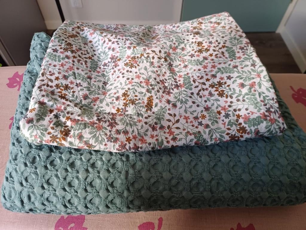 beddegoed meegroeibed groen 120x150 cm ledikant deken laken, Gebruikt, Jongetje of Meisje, Overige typen, Ophalen of Verzenden