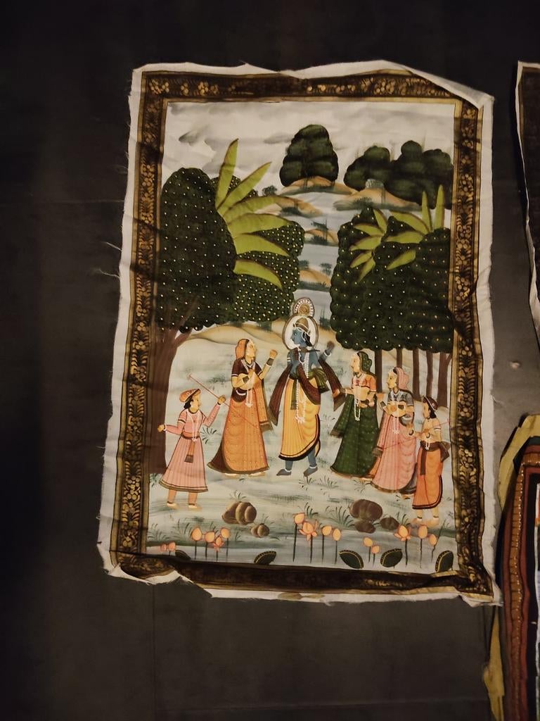 Handgeschilderd Indiaas doek met Krishna en gopi's, Ophalen of Verzenden