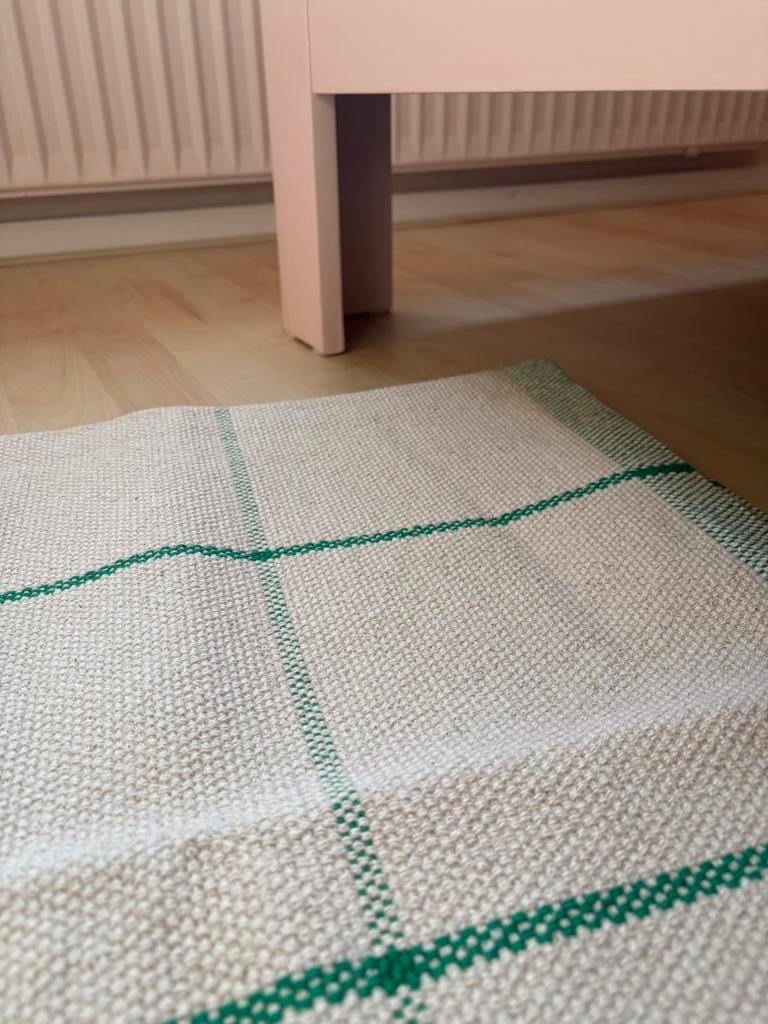 Nieuw ecru kleed met groene strepen (133x195 cm), Ophalen, 100 tot 150 cm, Nieuw, Crème