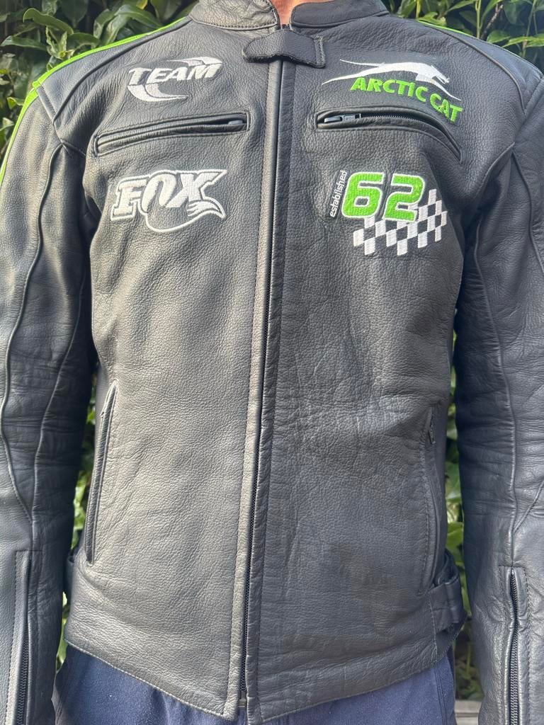 Zwart leren motor of quad jas met protectie, Motoren, Ophalen of Verzenden, Tweedehands, Heren, Jas | leer