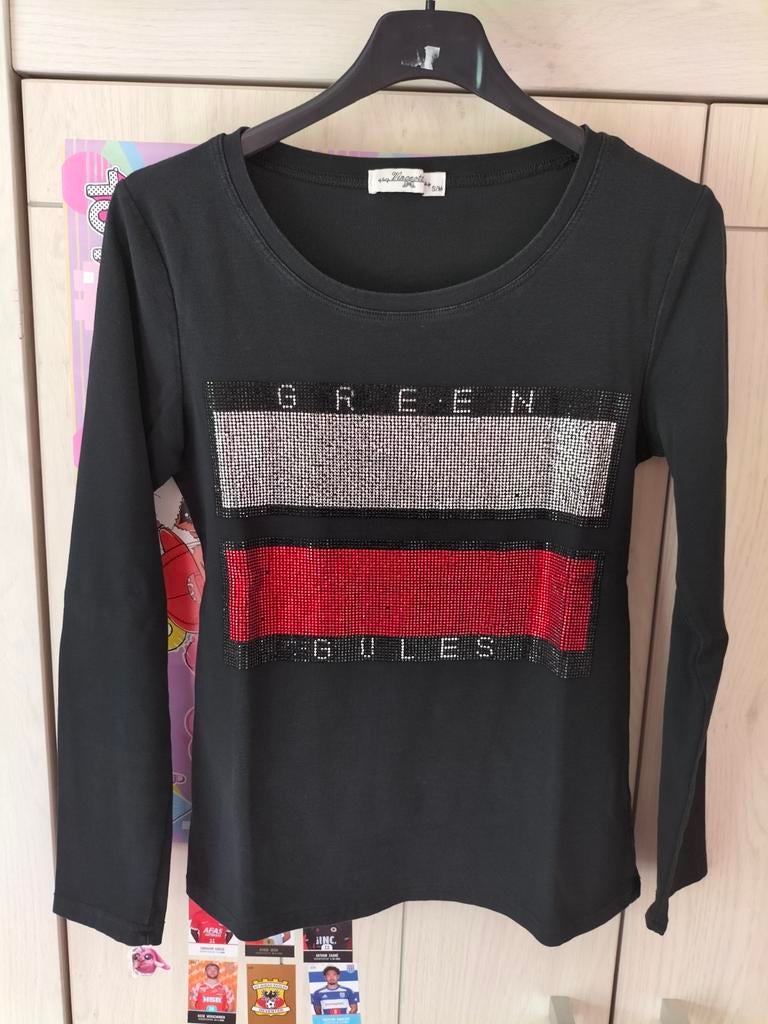 Dames shirt met lange mouwen en strass, maat S/M, Zwart, Ophalen of Verzenden, Lange mouw, Maat 36 (S)