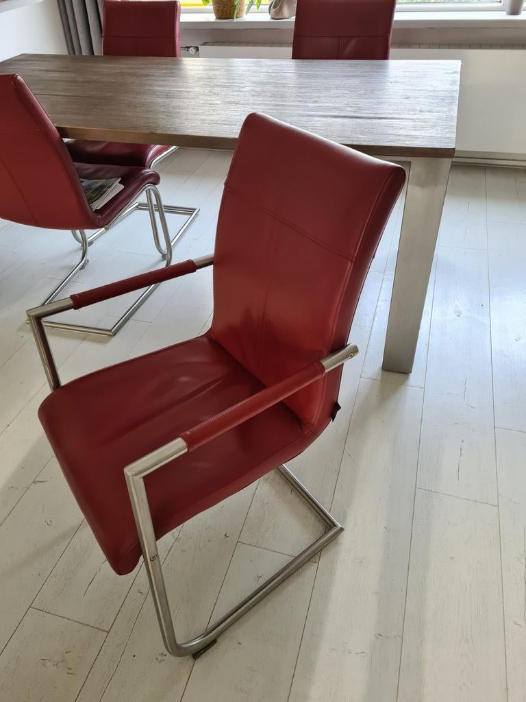 6 rode leren stoelen ( eijerkamp), Ophalen, Rood, Vijf, Zes of meer stoelen