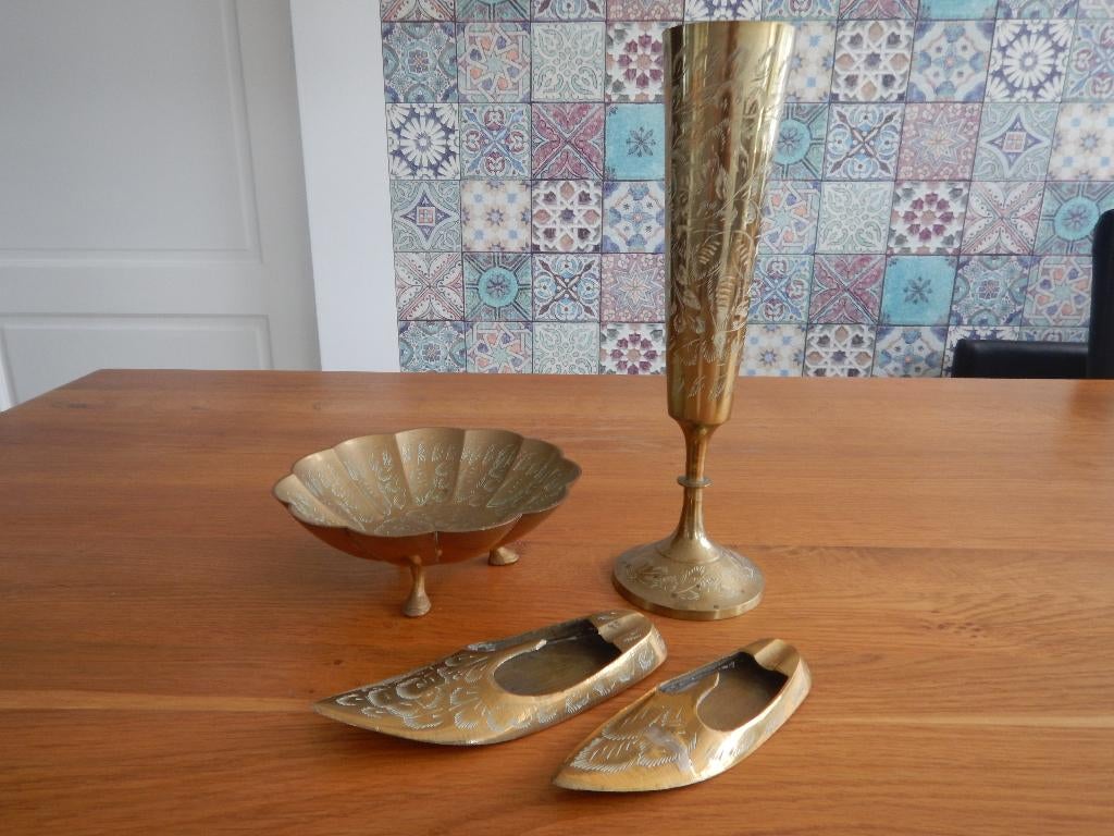Set van 4 verschillende Aftabe Voorwerpen India Bedrukt, Antiek en Kunst, Antiek | Koper en Brons, Ophalen of Verzenden, Koper