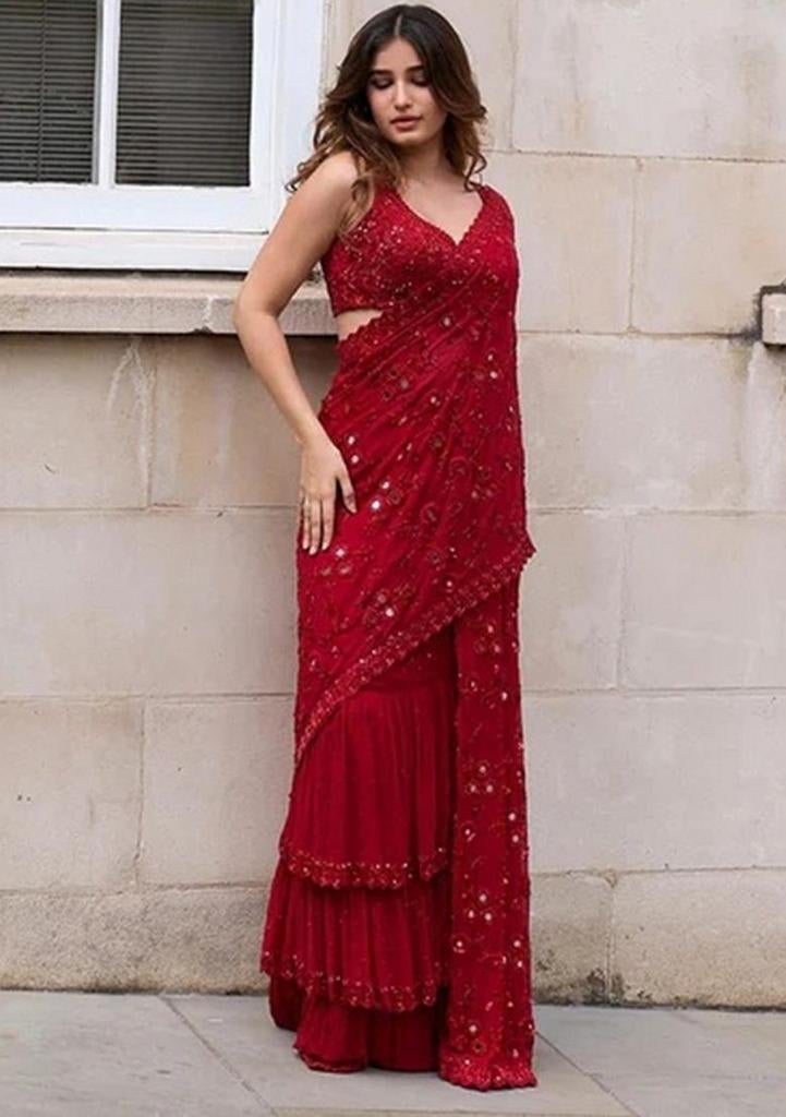 Rode geborduurde Indiase jurk - Maat M, Ophalen of Verzenden, Zo goed als nieuw, Maat 38/40 (M), Rood