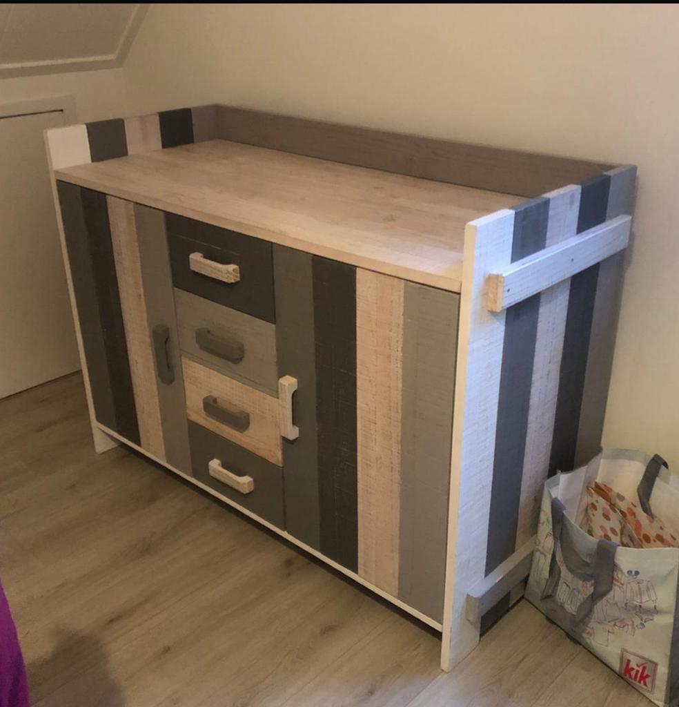 Complete Babykamer Set van Steigerhout - Commode, Kast, Ledi, Ophalen, Gebruikt, 50 tot 70 cm, 105 cm of meer