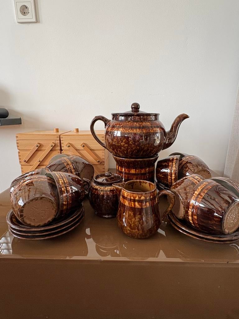 Vintage Villeroy & Boch servies - Bruin gespikkeld, Antiek en Kunst, Ophalen