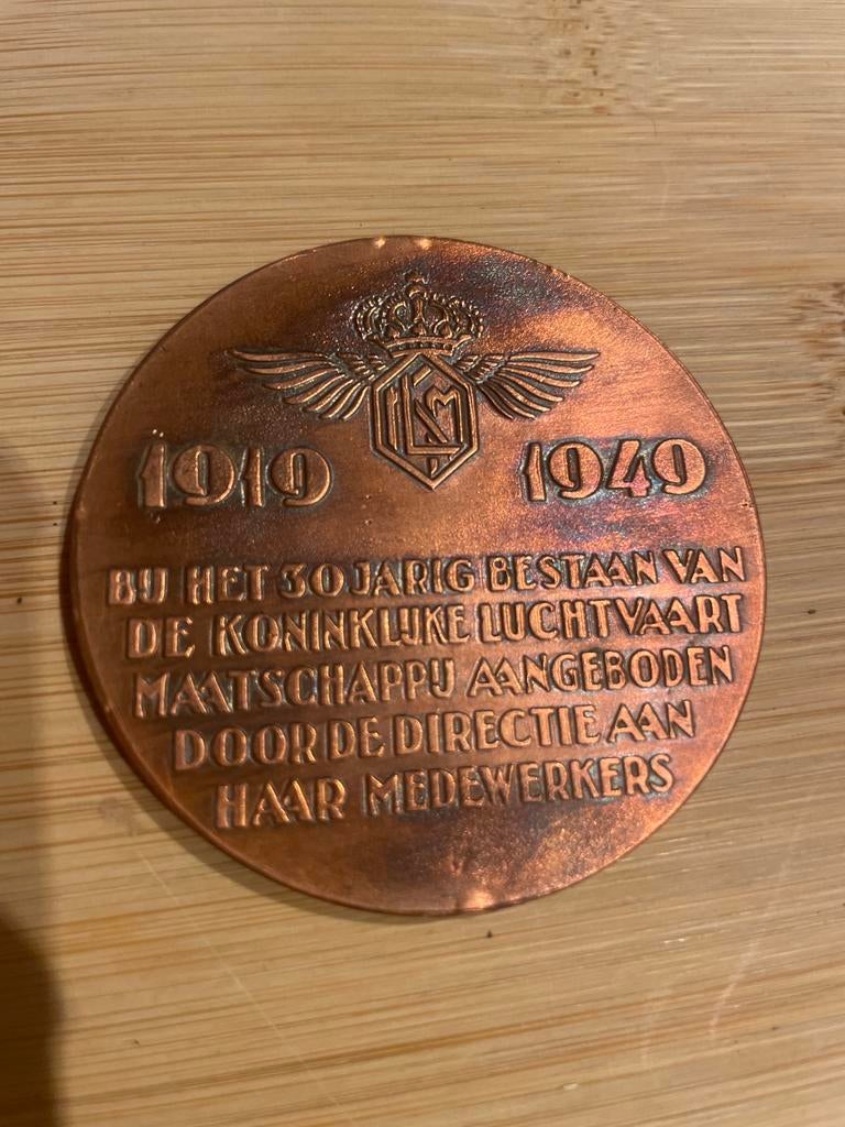 KLM 30 jaar jubileum penning, Ophalen of Verzenden, Brons, Nederland