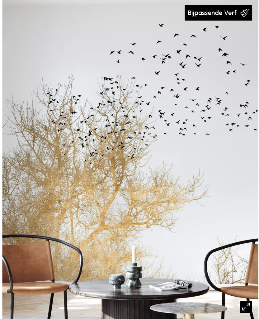 Behang/poster 1m x 1m Golden Birds Photowall, Papier/karton, Ophalen of Verzenden, Goud, Scandinavisch