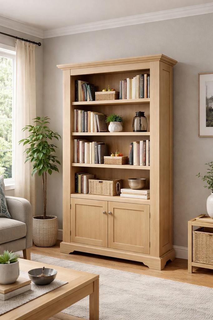 Massief Eikenhouten Kast met Open Vakken en Lades, meubels., 200 cm of meer, Eikenhout, Nieuw, Ophalen of Verzenden