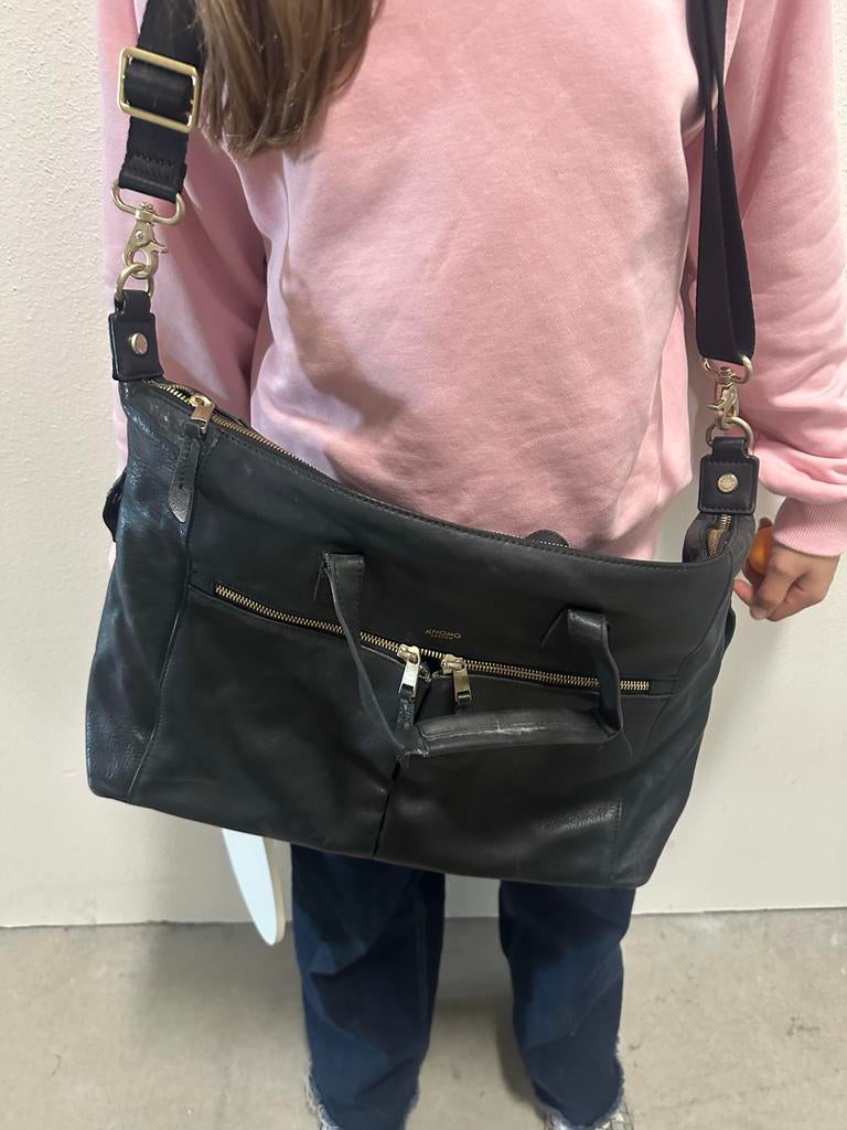 Zwarte leren laptoptas Knomo London, Computers en Software, Laptoptassen, Gebruikt, Aktetas, 15 inch, Ophalen of Verzenden