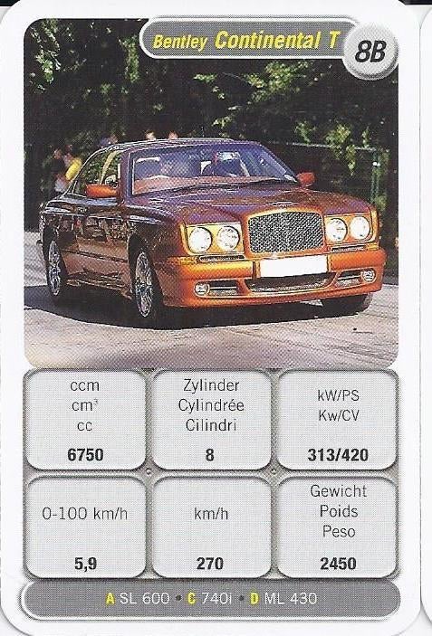 Kw4558 autokaartje bentley continental t ( 8b ), Ophalen of Verzenden, Zo goed als nieuw, Auto's