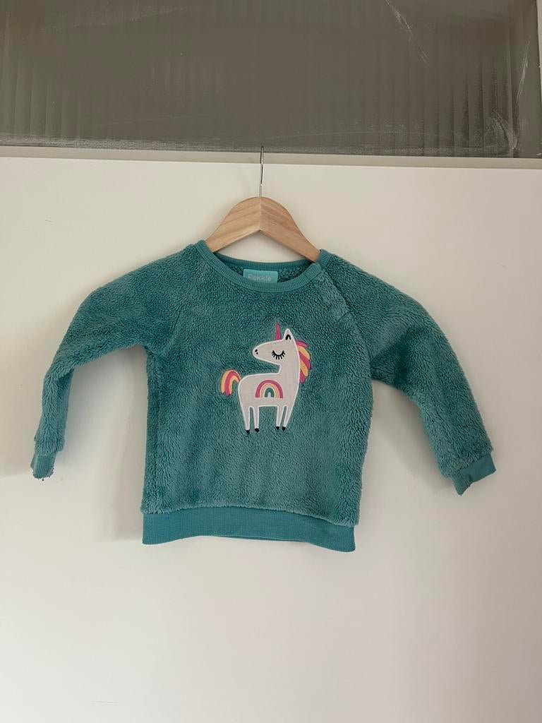Blauwe trui meerkleurige unicorn / eenhoorn, maat 92 Pekkle, Ophalen of Verzenden, Zo goed als nieuw, Meisje, Trui of Vest