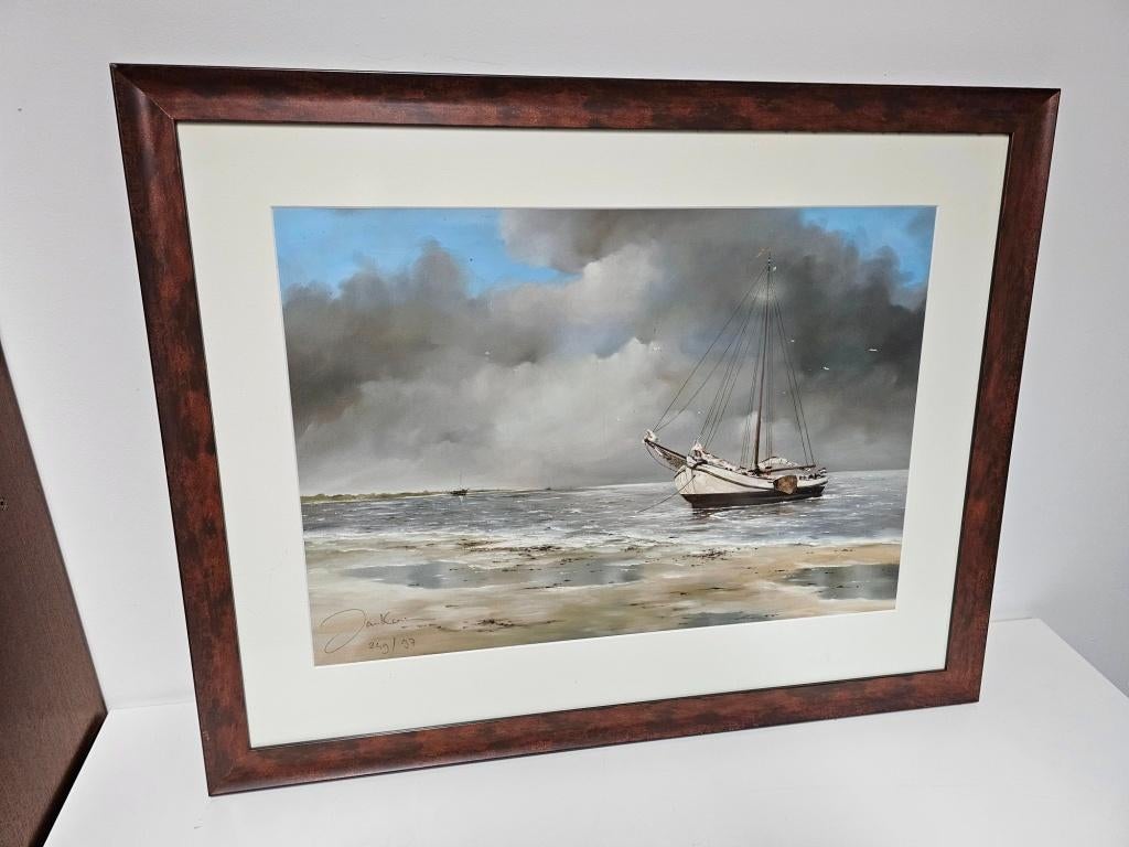 Schilderij Jan Kooistra De waddenzee  voor €100,-, Ophalen, Minder dan 50 cm, Gebruikt, Minder dan 50 cm