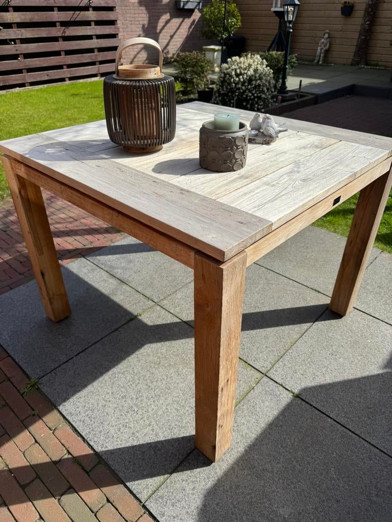 (Teak)Houten tuintafel 100x100 centimeter - natural brown, Tuin en Terras, Tuintafels, Gebruikt, Rechthoekig, Hout, Ophalen