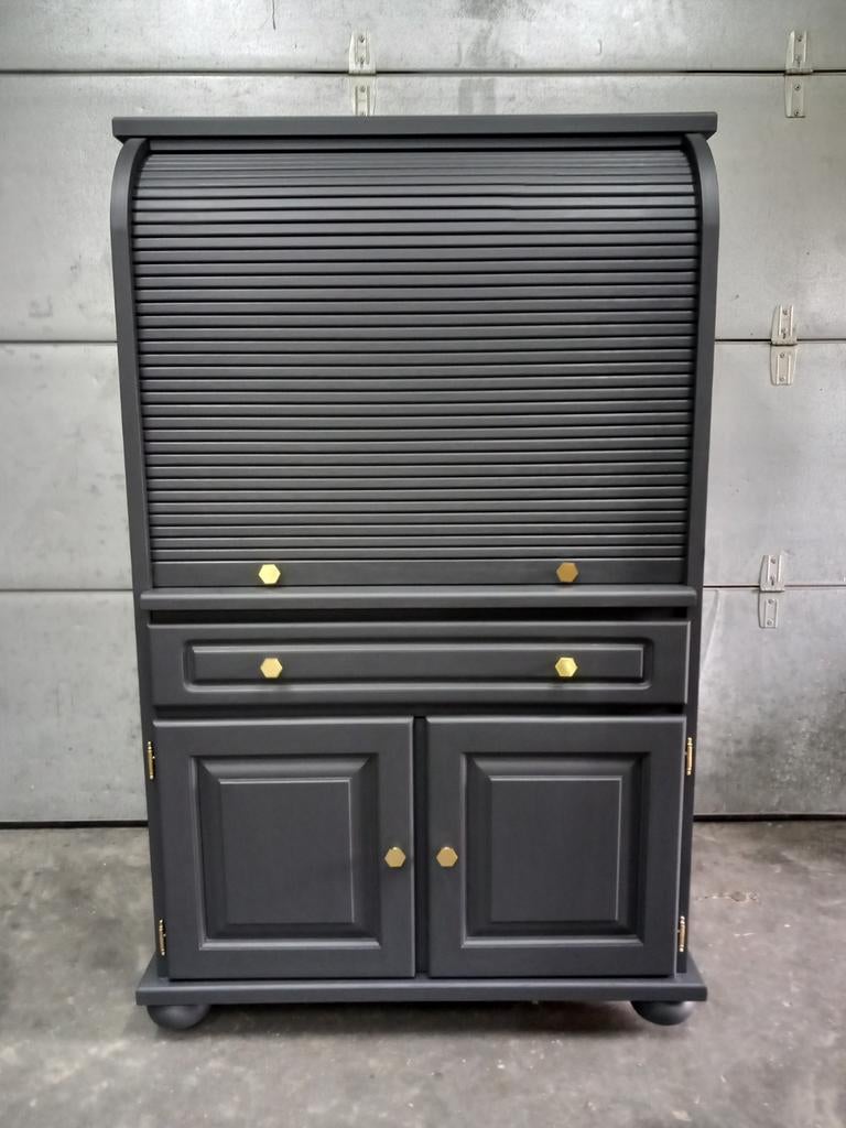 Gerestylde Barkast/Koffiecorner met Roldeur - Antracietgrijs, Ophalen, Zo goed als nieuw