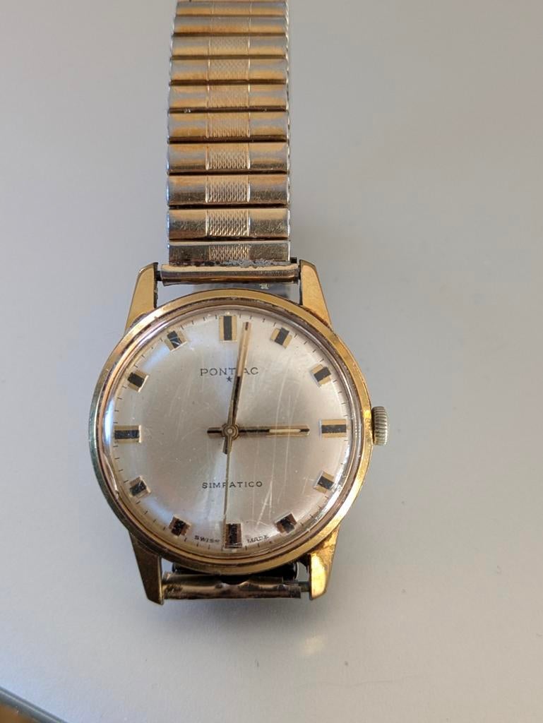 Pontiac Simpatico mechanisch horloge, Ophalen of Verzenden, Gebruikt, Staal, Overige merken