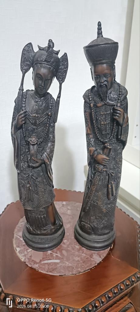 Set van 2 Oosterse Beelden - Man en Vrouw, Handgemaakt, Ophalen of Verzenden, 20 - 50 cm, Beeld