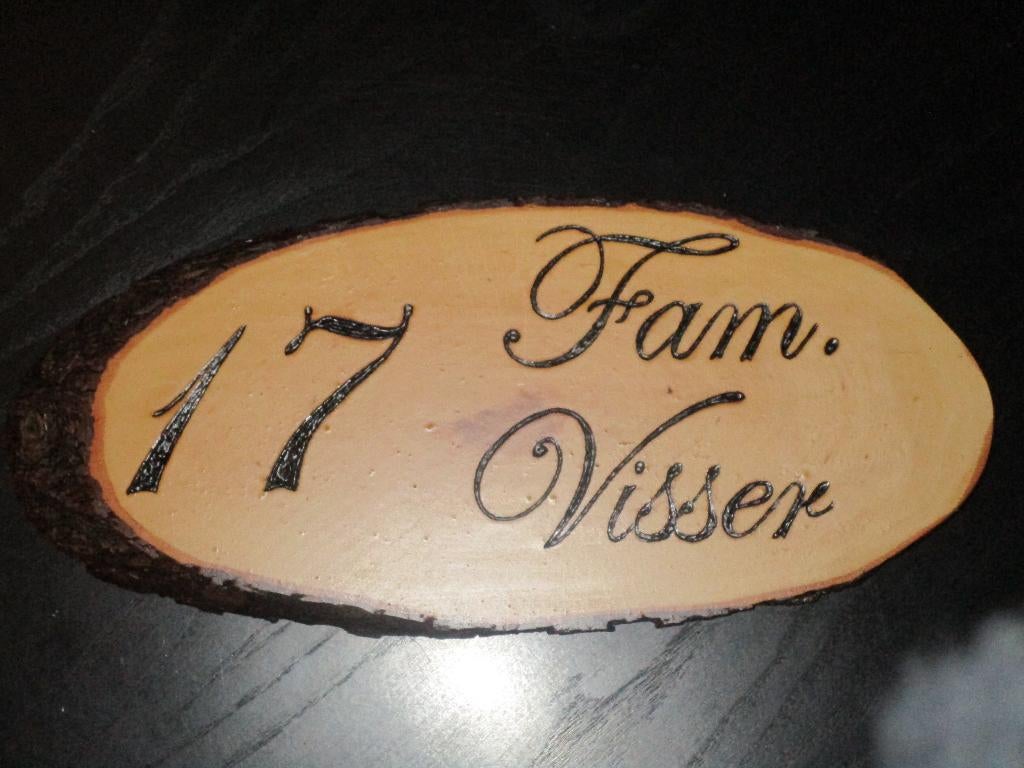 wandbord / huisnummer / naambord creamar PYROGRAFIE, Beige, Hout, Nieuw, Ophalen of Verzenden