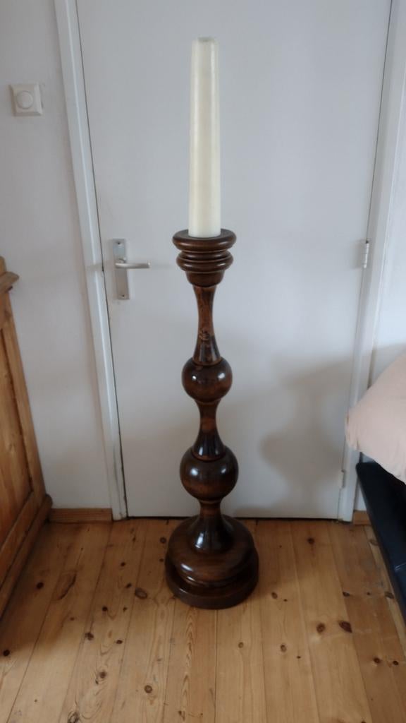 Grote Vintage Houten Kandelaar -120  cm Hoog, Ophalen, Overige materialen